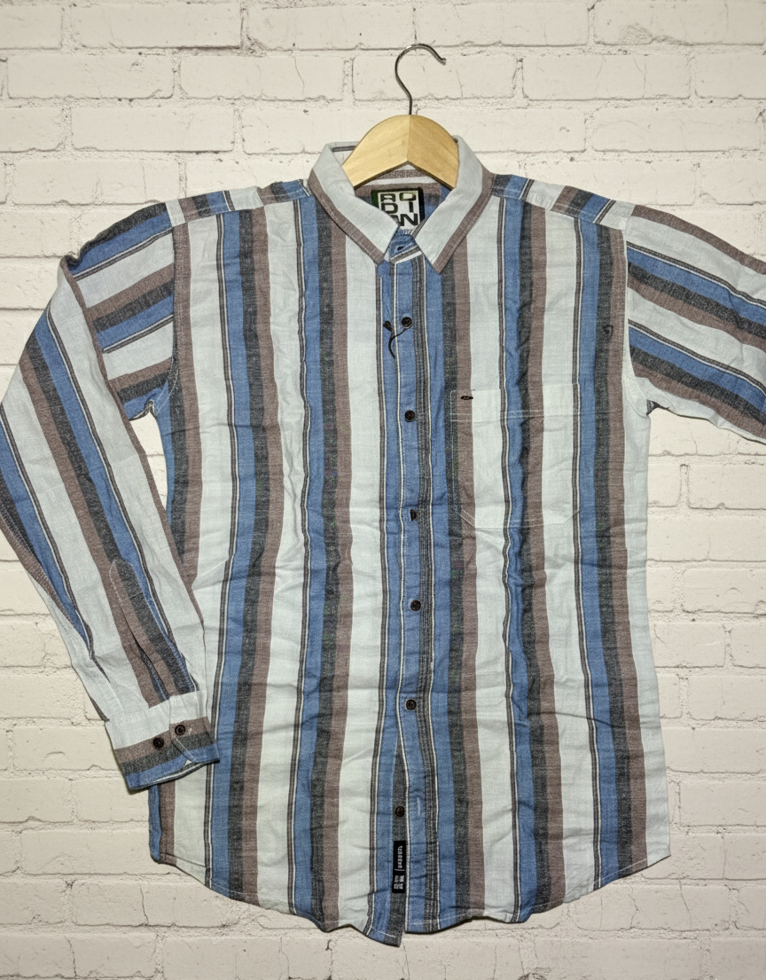 Men’s Casual Striped Cotton Shirt – Full Sleeves