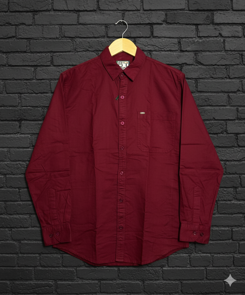 Men's Classic Maroon Long Sleeve Casual Button-Down Shirt