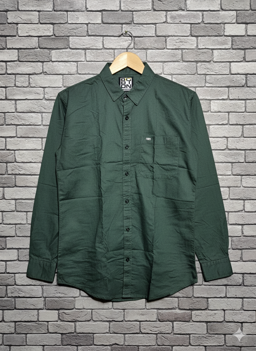Men's Forest Green Micro-Dot Long Sleeve Casual Shirt