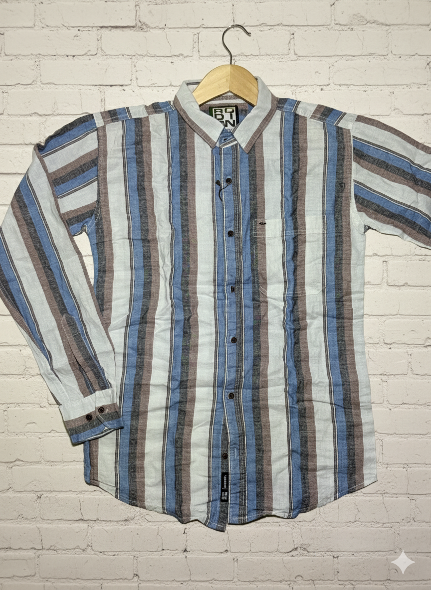 Men’s Casual Striped Cotton Shirt – Full Sleeves