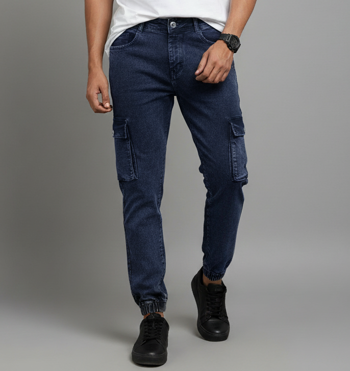 Men's Slim-Fit Denim Cargo Joggers