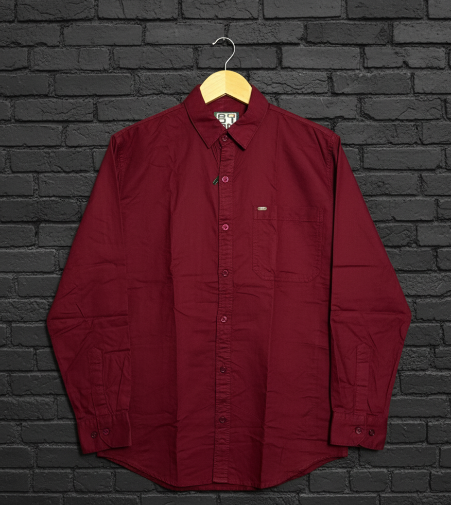 Men's Classic Maroon Long Sleeve Casual Button-Down Shirt