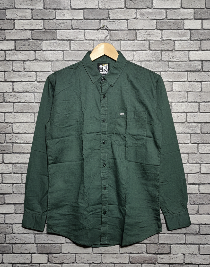 Men's Forest Green Micro-Dot Long Sleeve Casual Shirt