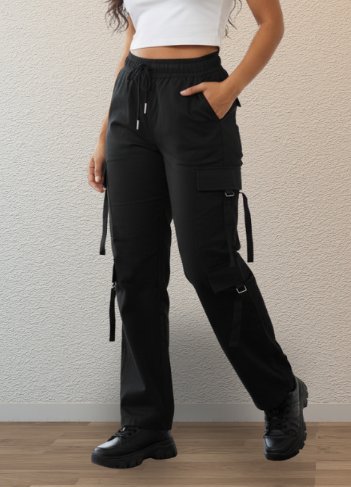 Black Cargo Parachute Pants